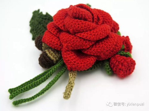 一线铺子原创：玫瑰花束胸针钩针编织图解教程
